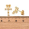 Brass Micro Pave Clear Cubic Zirconia Cross Stud Earrings EJEW-K267-41G-5