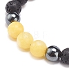 Gold Natural White Jade(Dyed) & Lava Rock & Synthetic Hematite Round Braided Bead Bracelet BJEW-JB08387-03-4