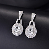 Brass Micro Pave Cubic Zirconia Oval Stud Dangle Earrings for Women BT3883-3-1