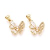 Brass Micro Pave Clear Cubic Zirconia Pendants KK-T080-44G-1