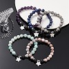 Natural Lava Rock & Synthetic Hematite & Mixed Gemstone Beaded Stretch Bracelets with Shell Star Charms BJEW-JB09402-5