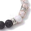 Round Natural Lava Rock & Dyed Fire Crackle Agate & Sea Shell & Synthetic Turquoise Beads Stretch Bracelets for Women BJEW-JB12743-4