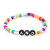 Rainbow Acrylic & Glass Beads Stretch Bracelets BR6645-1-3