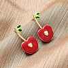 Cherry Brass Enamel Stud Earrings for Women EJEW-G425-02G-3