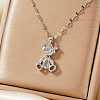 Brass Pave Clear Cubic Zirconia Cute 3D Bear Pendant Necklaces for Women CY9372-1-1