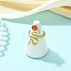 Natural Gemstone Snake 304 Stainless Steel Cuff Open Rings for Women RJEW-JR01068-2