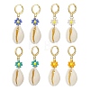 4 Pair 4 Color Natural Cowrie Shell with Glass Seed Flower Dangle Hoop Earrings Set EJEW-TA00177-1