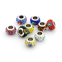 304 Stainless Steel European Beads, with Polymer Clay Rhinestone