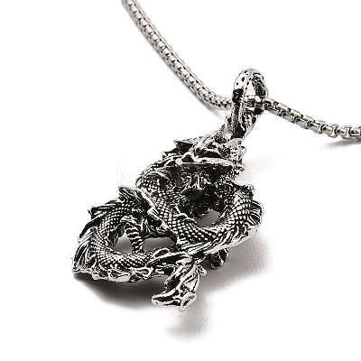 Alloy Dragon Pendant Necklace with 201 Stainless Steel Box Chains NJEW-D053-02AS-1