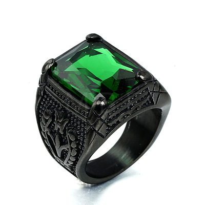 316L Stainless Steel & Cubic Zirconia Men's Vintage Carved Finger Rings FS-WG82D33-78-1