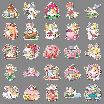 50Pcs Cat PET Waterproof Stickers PW-WG320BA-01-1