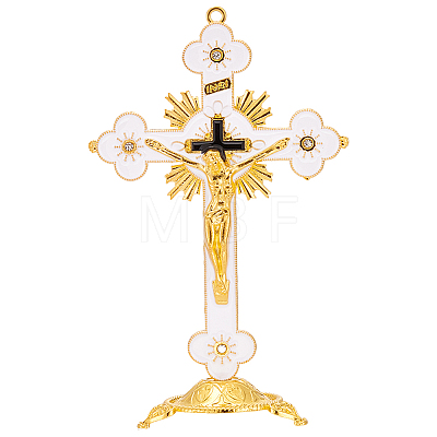 Religion Alloy Enamel Crucifix Cross Statue Display Decorations DJEW-WH0043-105D-1