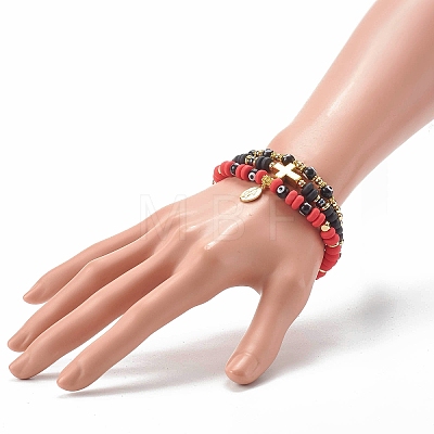 Handmade Polymer Clay Beads Stretch Bracelets Sets BJEW-JB06559-1