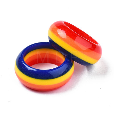 Resin Chunky Stripe Pattern Finger Ring for Women RJEW-T022-007-1