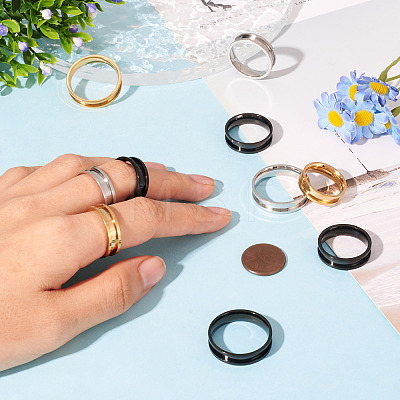 12Pcs 6 Size 201 Stainless Steel Grooved Finger Ring Settings RJEW-TA0001-05EB-1