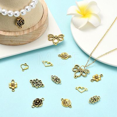 64Pcs 8 Styles Tibetan Style Alloy Heart Flat Round Flower Links Connector Charms TIBE-FS0003-34-1