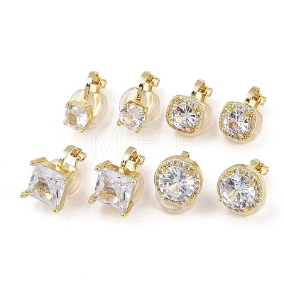 Brass Micro Pave Clear Cubic Zirconia Cuff Earrings EJEW-Z148-01G-1