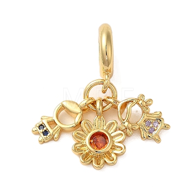 Rack Plating Brass Pave Colorful Cubic Zirconia European Dangle Charms KK-P279-44G-1