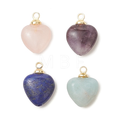 Natural Amethyst & Flower Amazonite & Lapis Lazuli & Rose Quartz Heart Charms PALLOY-JF04889-02-1
