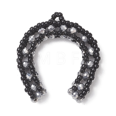 Glass Seed Beaded Horse Shoes Pendants PALLOY-MZ01179-02-1