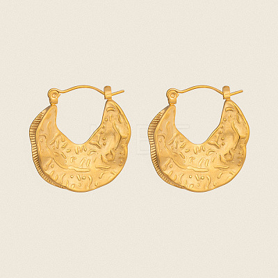 Vintage Style Textured Moon 304 Stainless Steel Hoop Earrings UW4126-1