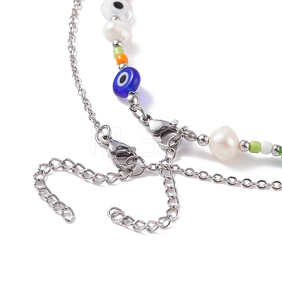 Natural Pearl and Evil Eye Jewelry Set with Bear Pendant SJEW-TA00004-1