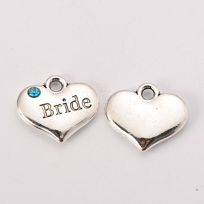 Wedding Theme Antique Silver Tone Tibetan Style Heart with Bride Rhinestone Charms LS-TIBEP-N005-12A-1
