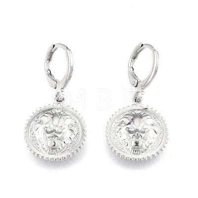 Brass Lion Dangle Leverback Earrings for Women EJEW-N012-103P-1