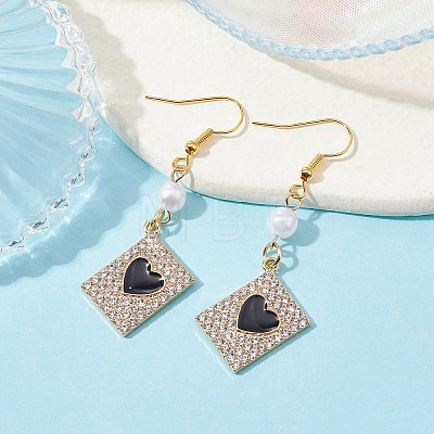 Alloy Crystal Rhinestone Rectangle with Heart Dangle Earrings EJEW-JE05491-04-1