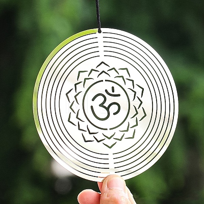 Non-Tarnish Chakra Theme Stainless Steel 3D Rotating Wind Spinners PW-WG68881-02-1