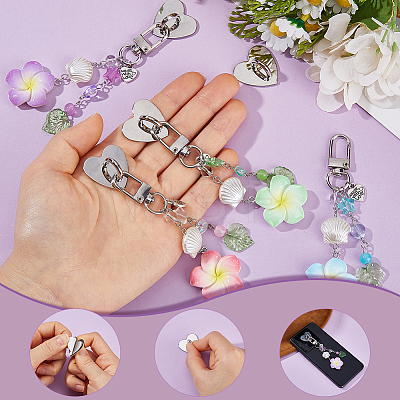 4Pcs Flower Resin & Glass Pendant Decorations HJEW-FH00278-1