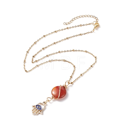 5Pcs 5 Style Moon and Star Planet Natural Red Agate Pendant Necklaces Set NJEW-JN03937-1