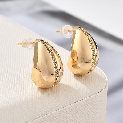 Teardrop Brass Micro Pave Clear Cubic Zirconia Stud Earrings EJEW-K286-07G-03-1