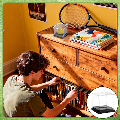Transparent Acrylic Tennis Display Cases with Black Base ODIS-WH0030-299-1