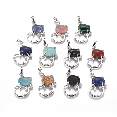 Natural & Synthetic Mixed Gemstone Kitten Pendants G-L512-R-1