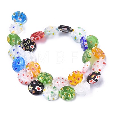 Flat Round Handmade Millefiori Glass Beads Strands LK-R004-63-1