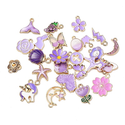 25Pcs 25 Style Light Gold Alloy Enamel Pendants ENAM-YW0001-78-1