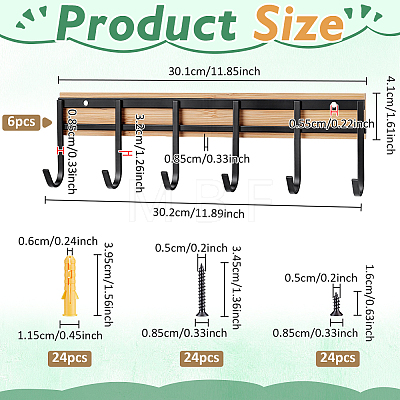 3 Sets Iron & Wood Wall-mounted Storage Hook DIY-GO0003-23-1