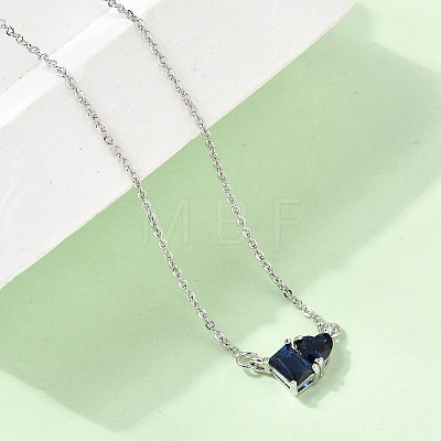 Brass Pave Cubic Zirconia Rectangle and Heart Pendant Cable Chain Necklaces KK-CBAB173-04P-01-1