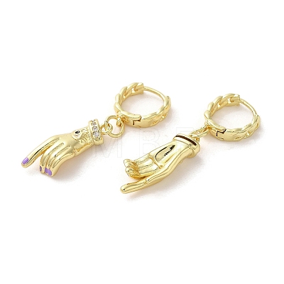 Palm with Horse Eye Real 18K Gold Plated Brass Dangle Hoop Earrings EJEW-Q797-21G-05-1