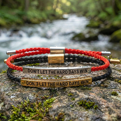 2Pcs DON'T LET THE HARD DAYS WIN 304 Stainless Steel Charm Motivational Quote Bracelets FG5463-5-1