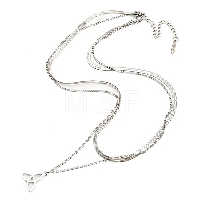 Non-Tarnish 304 Stainless Steel Curb & Herringbone Chains Double Layer Necklaces NJEW-P280-01P-1