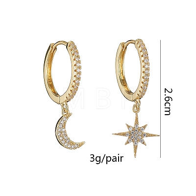 Clear Cubic Zirconia Star & Moon Asymmetrical Earrings MOST-PW0001-064G-1