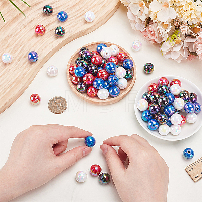 100Pcs 4 Colors UV Plating Opaque Acrylic Beads OACR-SP0002-31-1