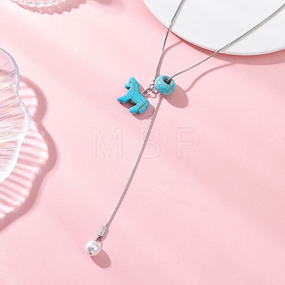 4Pcs 4 Color Dyed Synthetic Turquoise Horse with Shell Pearl Beads Pendant Necklaces NJEW-JN05895-1