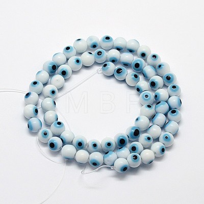 Handmade Evil Eye Lampwork Round Bead Strands X-LAMP-L055-6mm-07-1