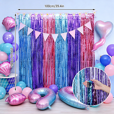 3Pcs PET Iridescent Metallic Party Tassel Streamers DIY-WR0005-71A-1