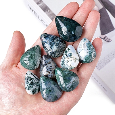 Natural Moss Agate Teardrop Figurines Statues for Home Office Desktop Decoration PW-WG1D02F-01-1