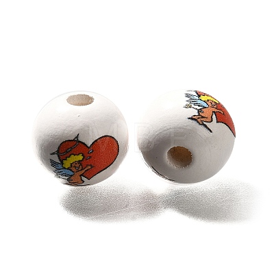 Valentine's Day Element Printed Wood Beads WOOD-R002-01-10-1