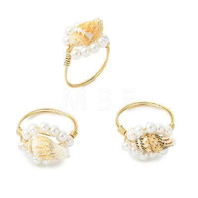 Natural Sea Shell Finger Rings RJEW-JR01058-1